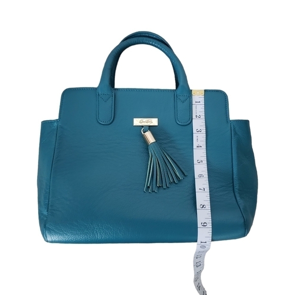 Onna Ehrlich Leather Satchel Bag Gold Details Jewel Teal Tone Like New - Picture 14 of 15